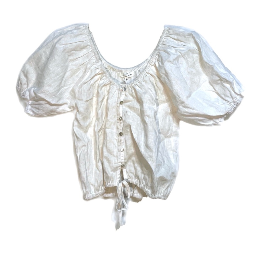 PacSun Little Lies White Puff Sleeve Blouse with Tie Front